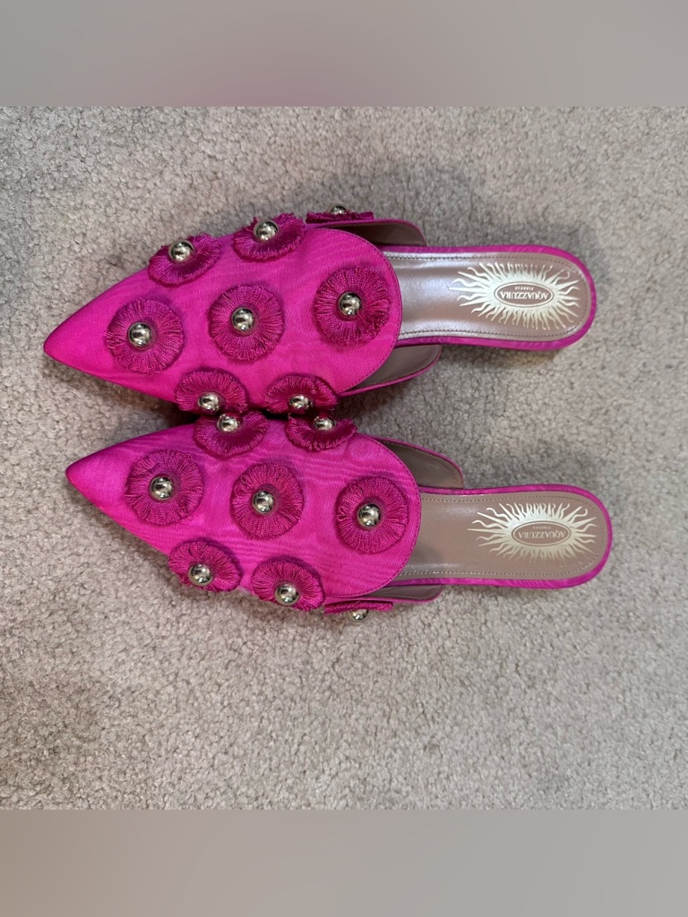 Aquazzura Hot Pink Embellished Pointed-Toe Mules